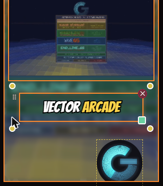 A caption on the canvas reading Vector Arcade with the spoken word highlighted in orange