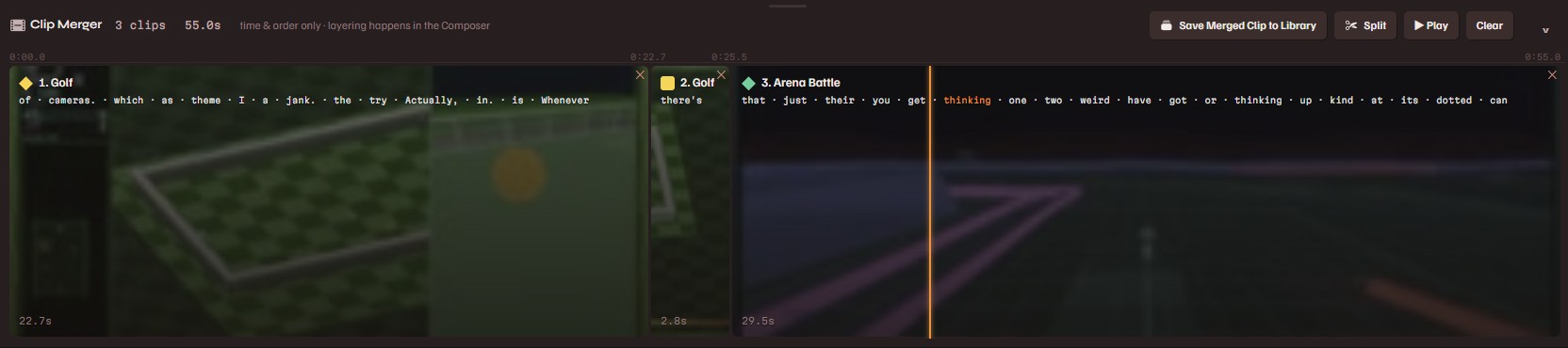 clip merger: easily adjust clip timing and splice clips together