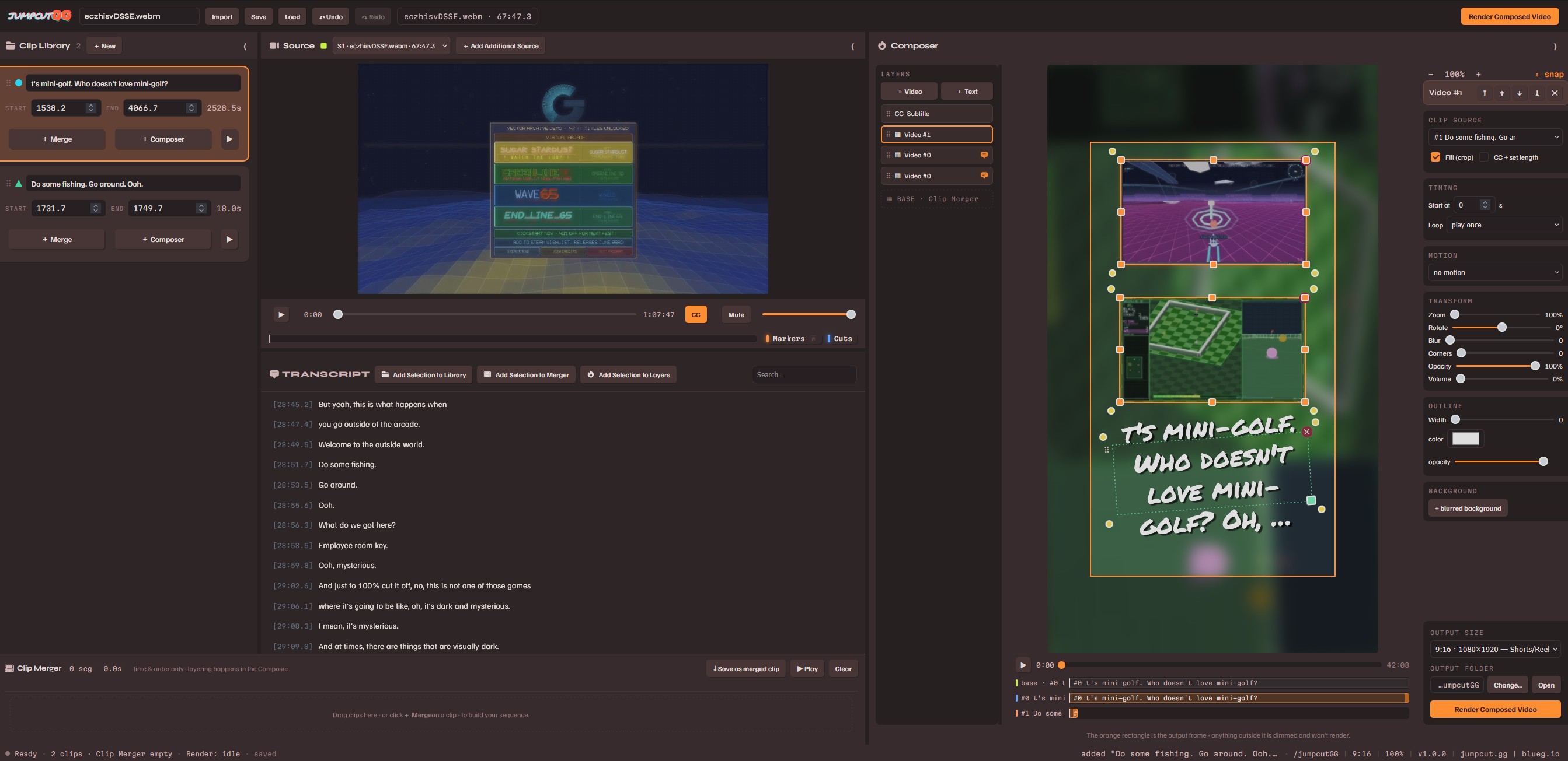 JumpcutGG timeline and clip controls