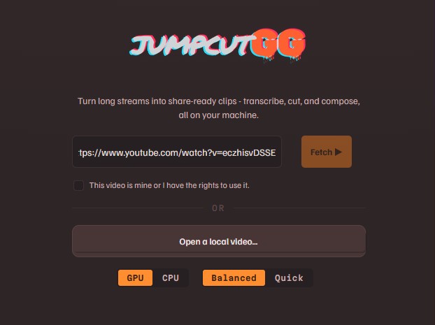 JumpcutGG transcript-driven clip editing